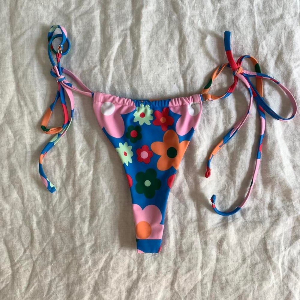 New flower print thong bikini swim bottoms